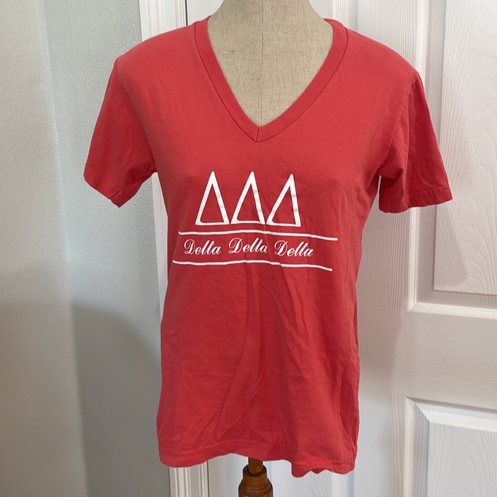 Tri Delta T-shirt short sleeve 100% cotton V neck pink American apparel Small S